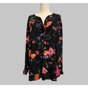 Old Navy The Tunic Shirt Black Floral Cottagecore Bohemian Peasant Flowy Top XXL